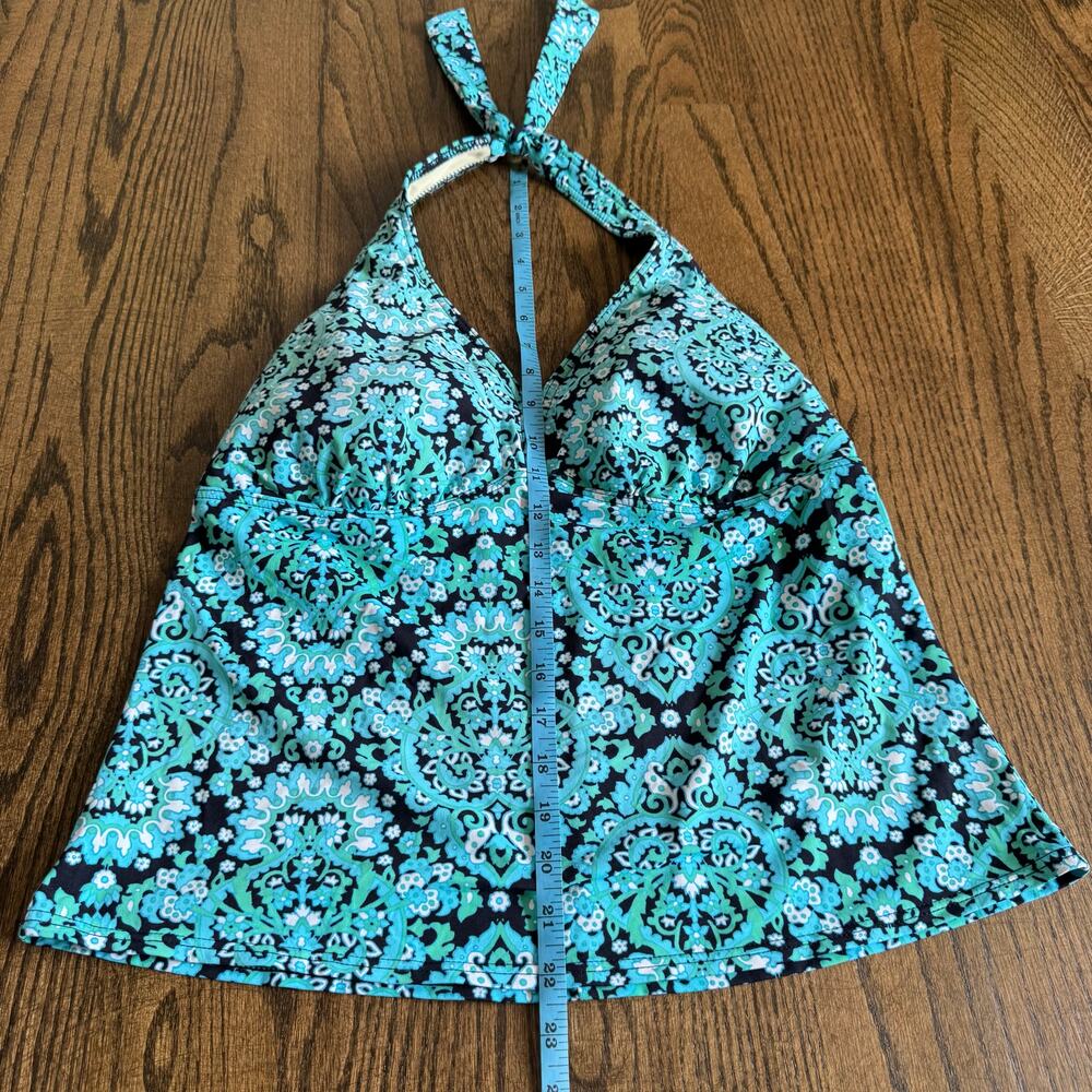 Lands End Womens Teal Green Black Paisley Halter Tankini Swim Suit Top Size 14 - Picture 3 of 6